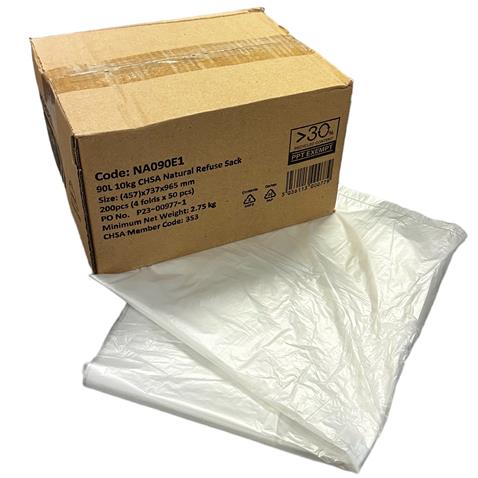 CLEAR 90L 10KG Refuse Sacks NA090E1 - CASE 200