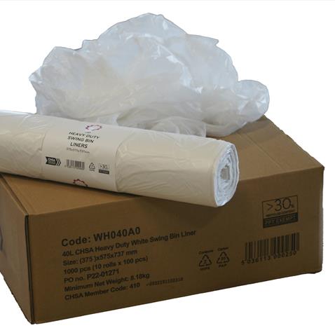 40L CHSA HD White Swing Bin Liner - 10 rolls x 100 pcs